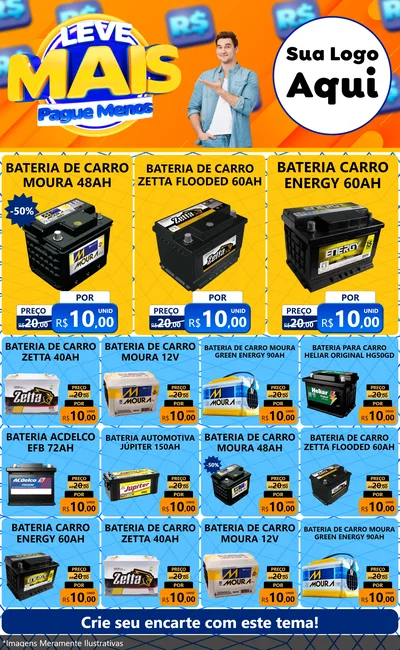 Modelo de Encarte para Encarte Grande com o tema Leve Mais, Pague Menos para Baterias Elétricas