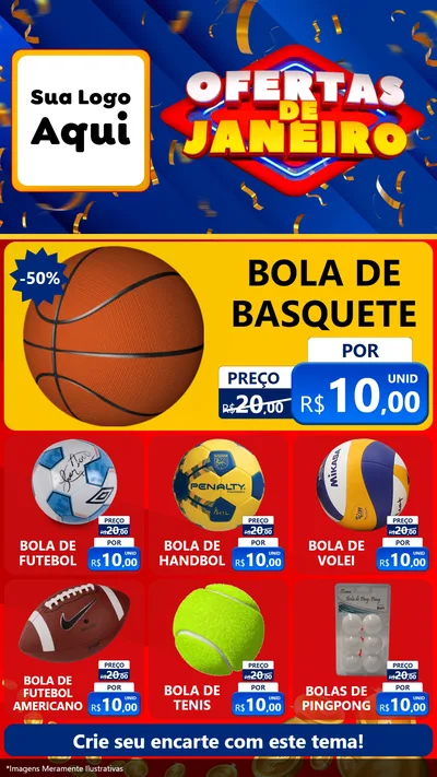 Modelo de Rede Social para Stories com o tema Ofertas de Janeiro para Artigos Esportivos