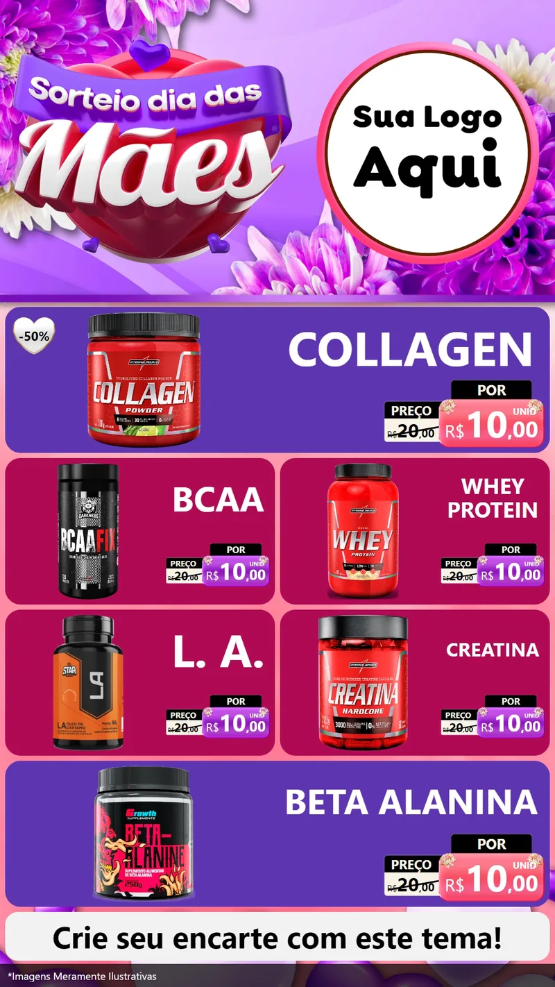 Modelo de TV para TV Vertical com o tema Sorteio Dia das Mães para Suplementos alimentares