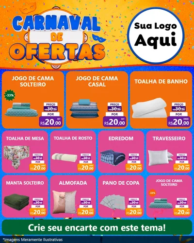 Modelo de Rede Social para Feed Instagram com o tema Carnaval de Ofertas para Cama, Mesa e Banho