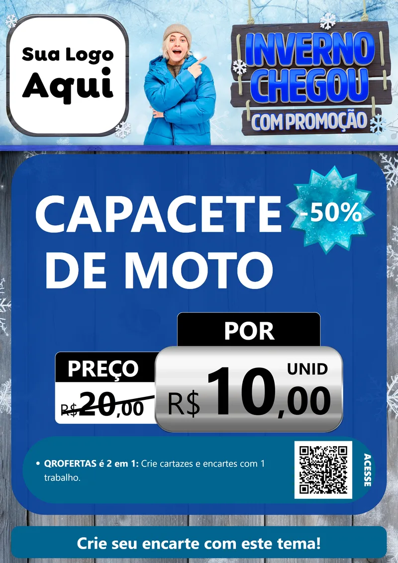 Modelo de Cartaz para Cartaz A4 Vertical com o tema Inverno Chegou Com Promoção para Moto peças