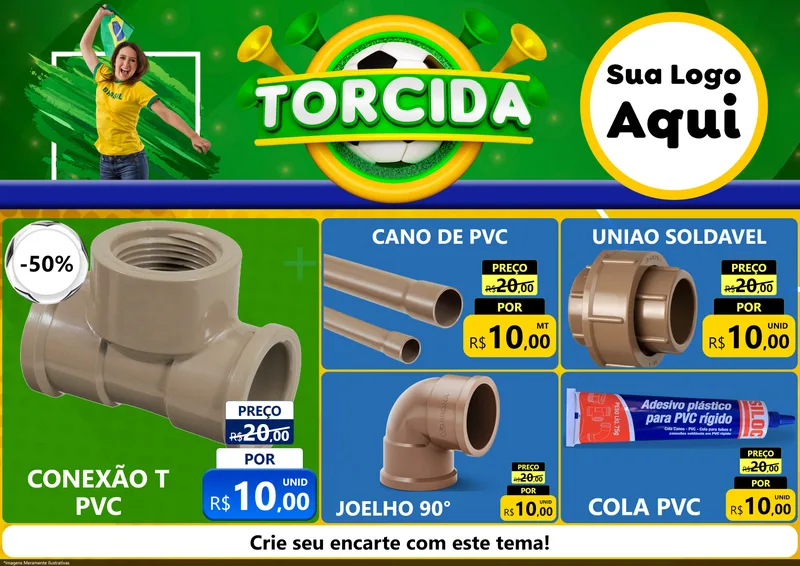 Modelo de Encarte para Encarte A4 Horizontal com o tema Torcida para Tubos e conexões