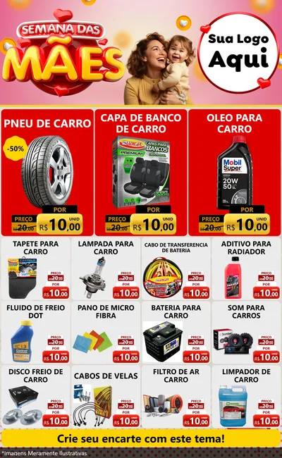 Modelo de Encarte para Encarte Grande com o tema Semana das Mães para Auto peças