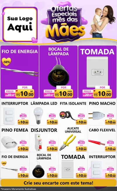 Modelo de Encarte para Encarte Grande com o tema Ofertas Especiais - Mês das Mães para Materiais Elétricos