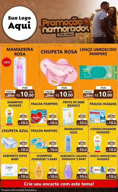 Modelo de Encarte para Encarte Grande com o tema Promoção Namorados para Bebês