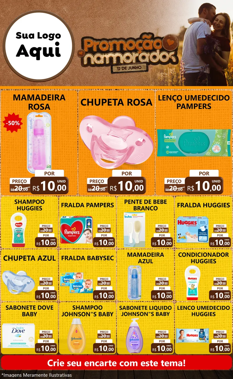 Modelo de Encarte para Encarte Grande com o tema Promoção Namorados para Bebês