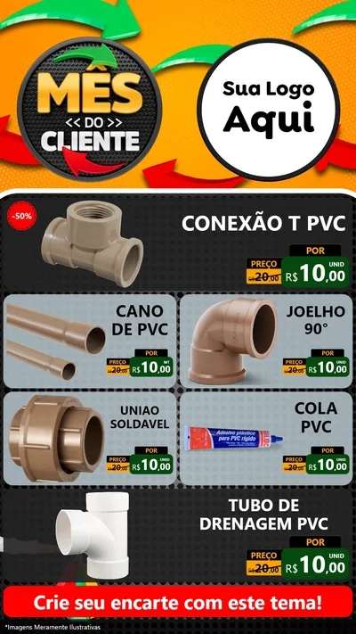 Modelo de TV para TV Vertical com o tema Mês do Cliente para Tubos e conexões