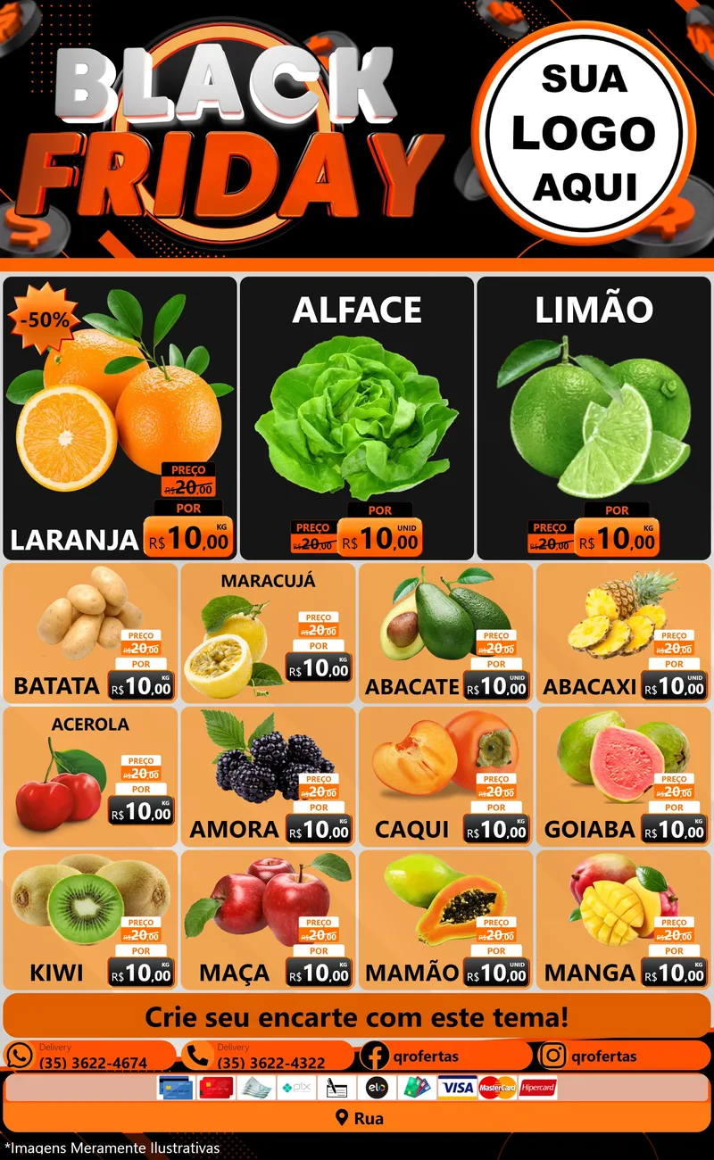 Modelo de Encarte para Encarte Grande com o tema Black Friday para Hortifrúti
