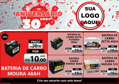 Modelo de Encarte para Encarte A4 Horizontal com o tema Promoção de Aniversário - 30 Anos para Baterias Elétricas