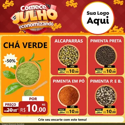Modelo de Rede Social para Feed Facebook com o tema Comece Julho Economizando para Produtos Naturais