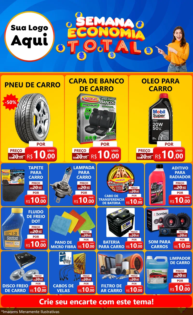 Modelo de Encarte para Encarte Grande com o tema Semana Economia Total para Auto peças