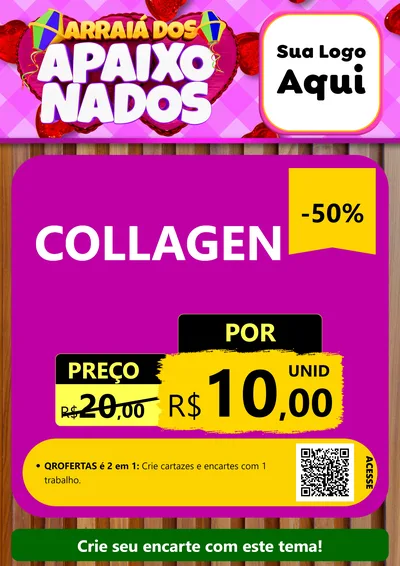 Modelo de Cartaz para Cartaz A4 Vertical com o tema Arraiá dos Apaixonados para Suplementos alimentares