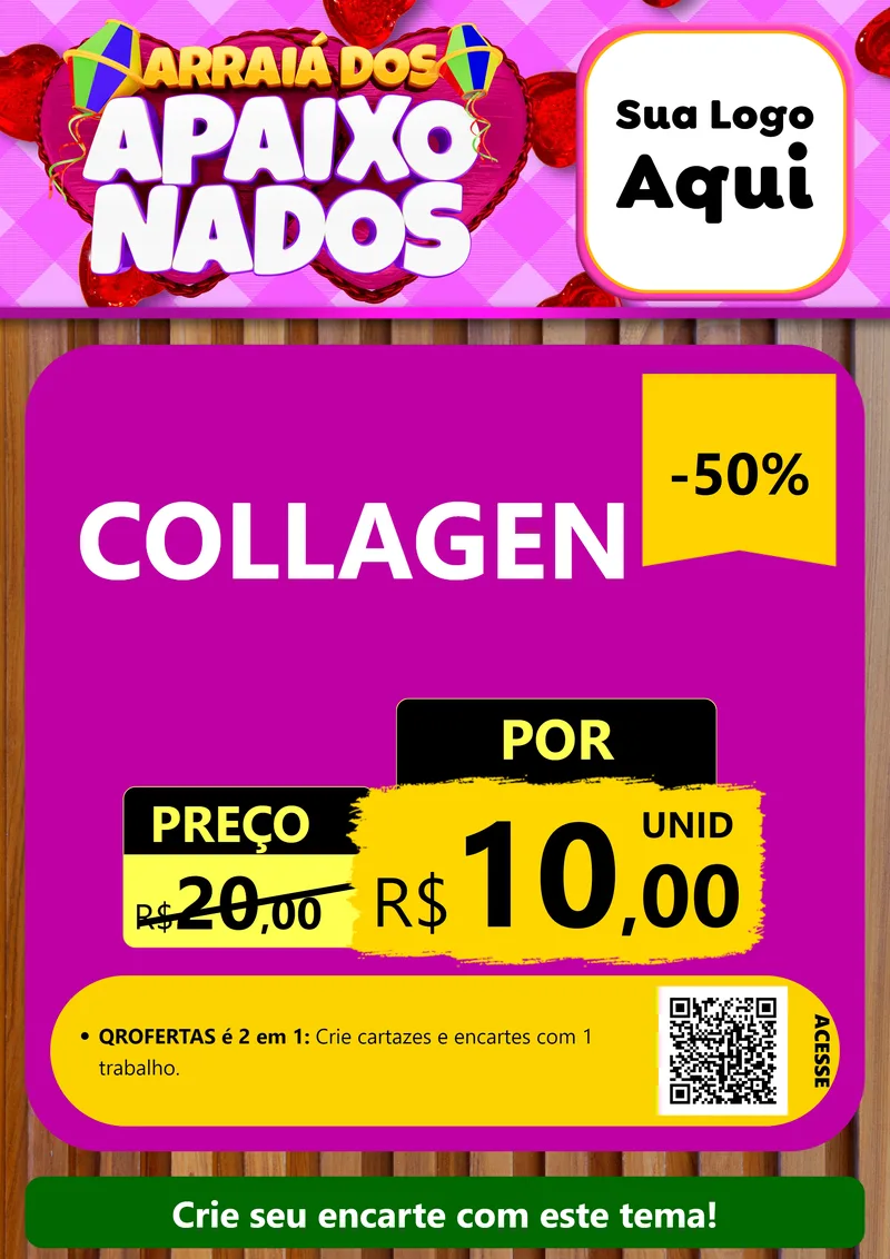 Modelo de Cartaz para Cartaz A4 Vertical com o tema Arraiá dos Apaixonados para Suplementos alimentares