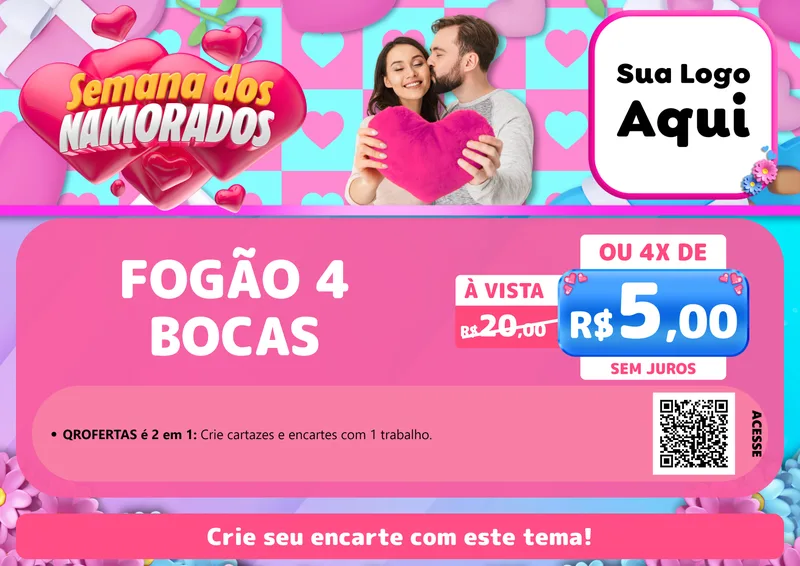 Modelo de Cartaz para Cartaz A4 Horizontal com o tema Semana dos Namorados para Móveis e Eletro