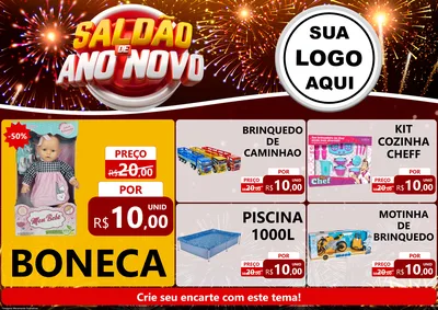 Modelo de Encarte para Encarte A4 Horizontal com o tema Saldão de Ano Novo para Brinquedos