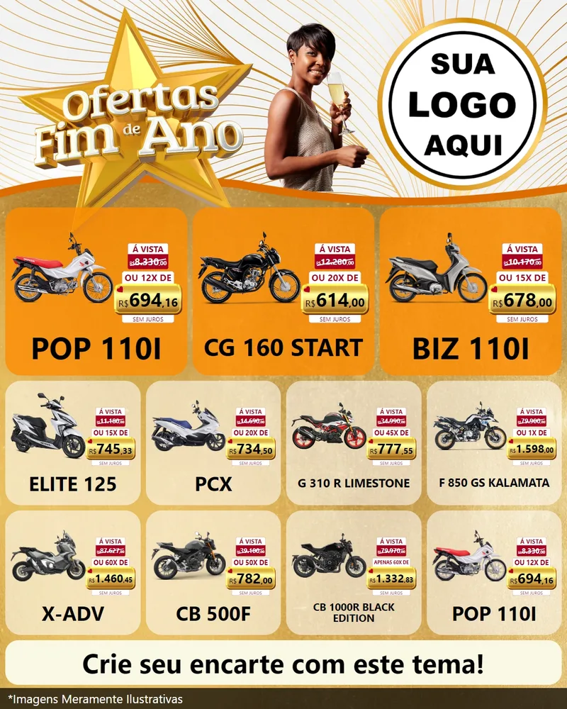 Modelo de Rede Social para Feed Instagram com o tema Ofertas Fim de Ano para Concessionaria de Motos