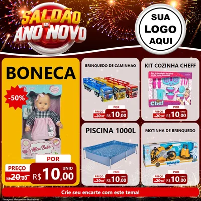 Modelo de Rede Social para Feed Facebook com o tema Saldão de Ano Novo para Brinquedos