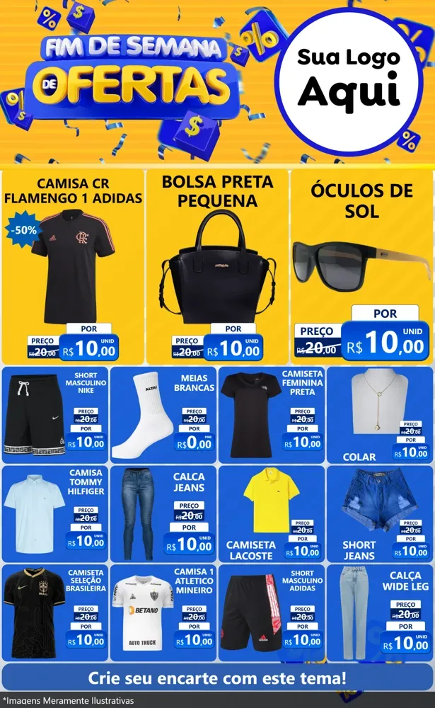 Modelo de Encarte para Encarte Grande com o tema Fim de Semana de Ofertas para Roupas e acessórios