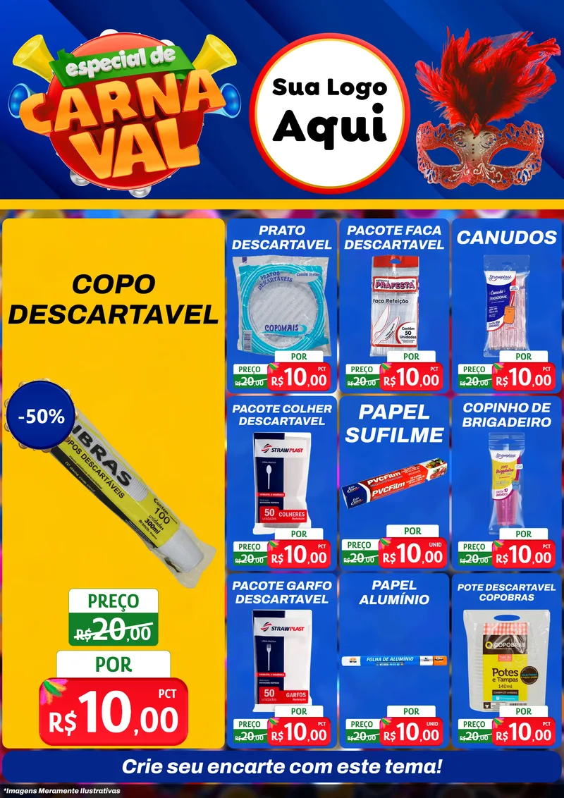 Modelo de Encarte para Encarte A4 Vertical com o tema Especial de Carnaval para Embalagens