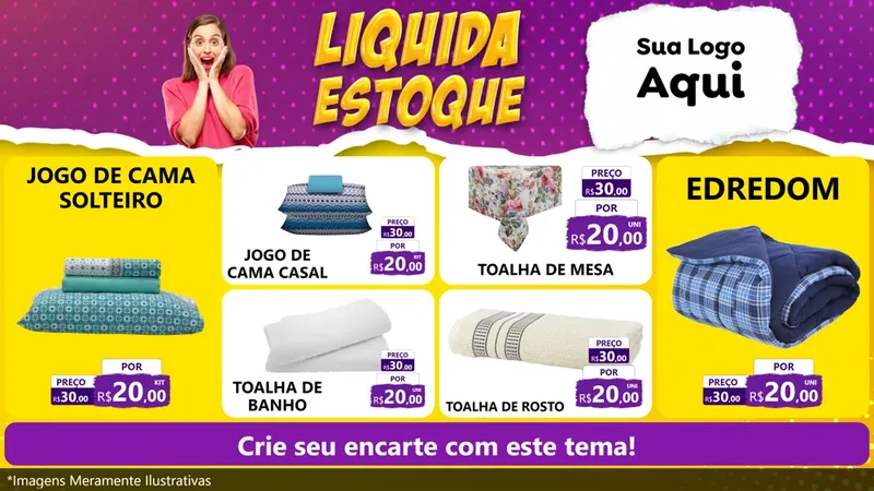 Modelo de TV para TV Horizontal com o tema Liquida estoque para Cama, Mesa e Banho