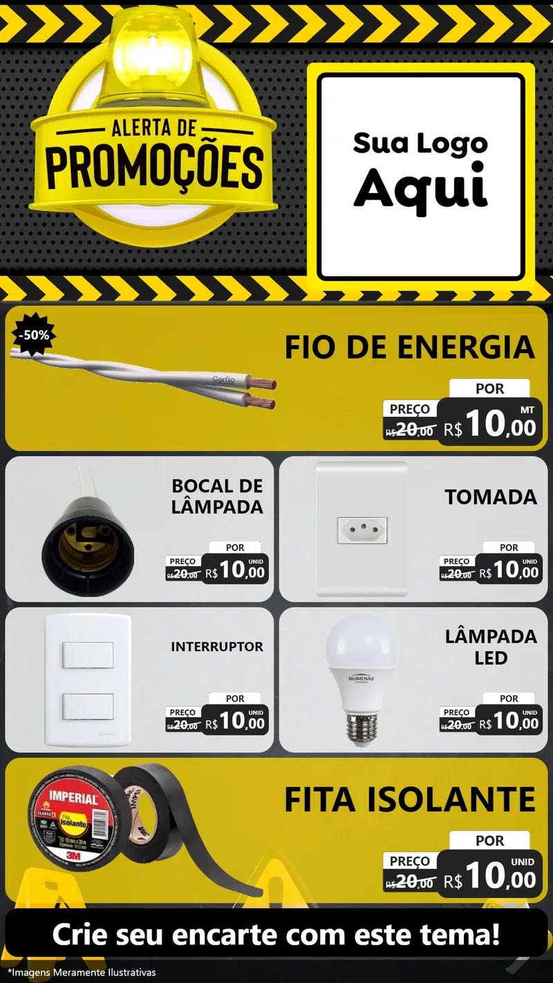 Modelo de TV para TV Vertical com o tema Alerta de Promoções para Materiais Elétricos