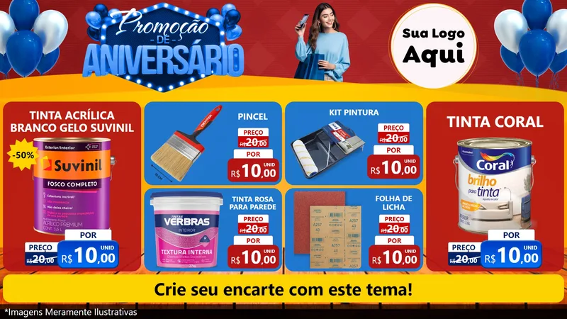 Modelo de TV para TV Horizontal com o tema Promoção de Aniversário para Tintas e Ferramentas