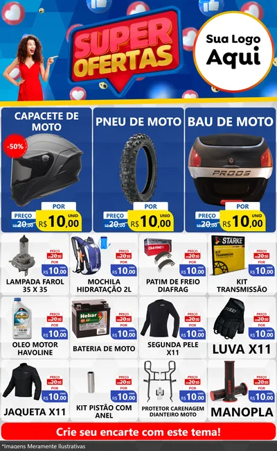 Modelo de Encarte para Encarte Grande com o tema Super Ofertas para Moto peças