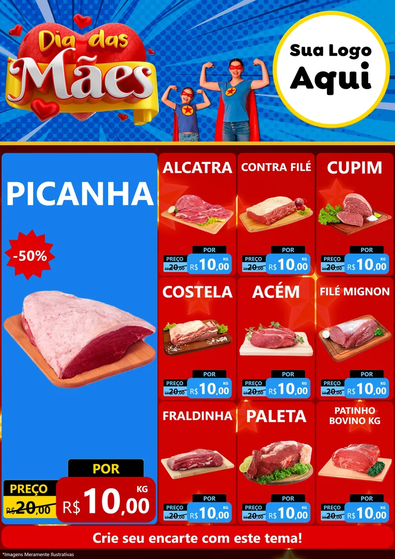 Modelo de Encarte para Encarte A4 Vertical com o tema Dia das Mães para Açougue