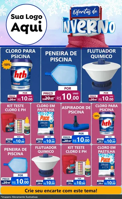 Modelo de Encarte para Encarte Grande com o tema Ofertas de Inverno para Produtos para Piscina