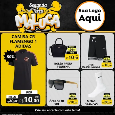 Modelo de Rede Social para Feed Facebook com o tema Segunda e Terça Maluca para Roupas e acessórios