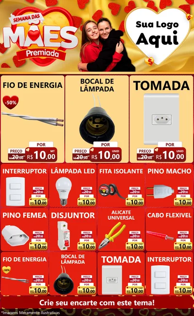 Modelo de Encarte para Encarte Grande com o tema Semana das Mães Premiada para Materiais Elétricos