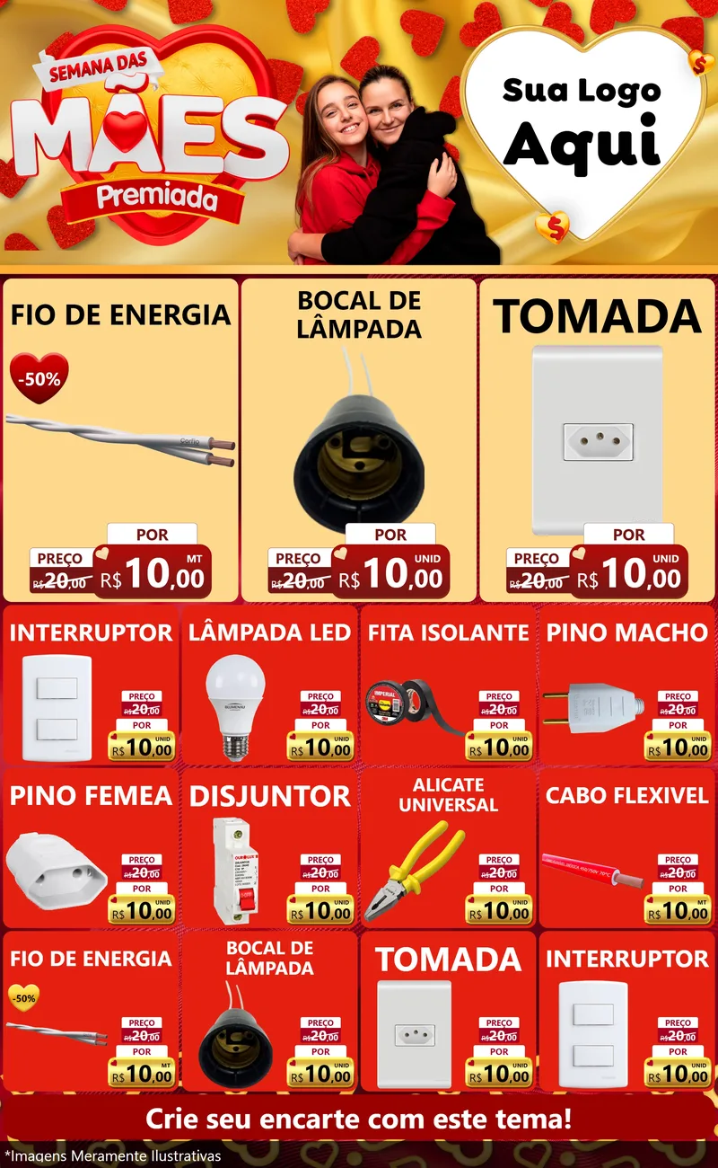 Modelo de Encarte para Encarte Grande com o tema Semana das Mães Premiada para Materiais Elétricos