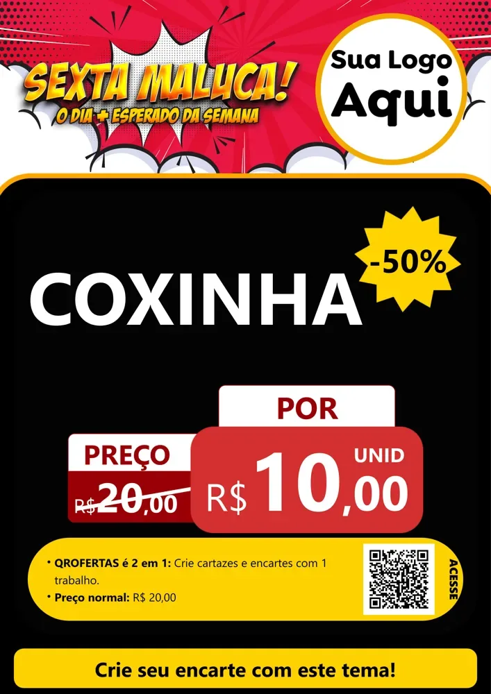 Modelo de Cartaz para Cartaz A4 Vertical com o tema Sexta Maluca! para Salgadaria