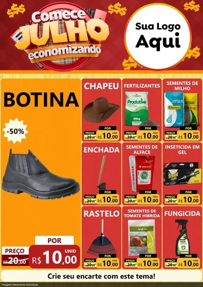 Modelo de Encarte para Encarte A4 Vertical com o tema Comece Julho Economizando para Agropecuária