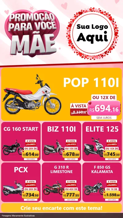 Modelo de Rede Social para Stories com o tema Promoção Para Você Mãe para Concessionaria de Motos