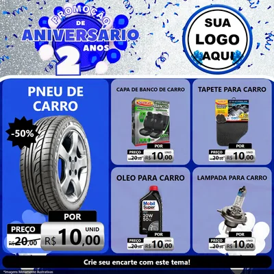 Modelo de Rede Social para Feed Facebook com o tema Promoção de Aniversário - 2 Anos para Auto peças