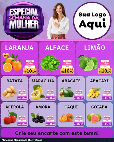 Modelo de Rede Social para Feed Instagram com o tema Especial Semana da Mulher para Hortifrúti