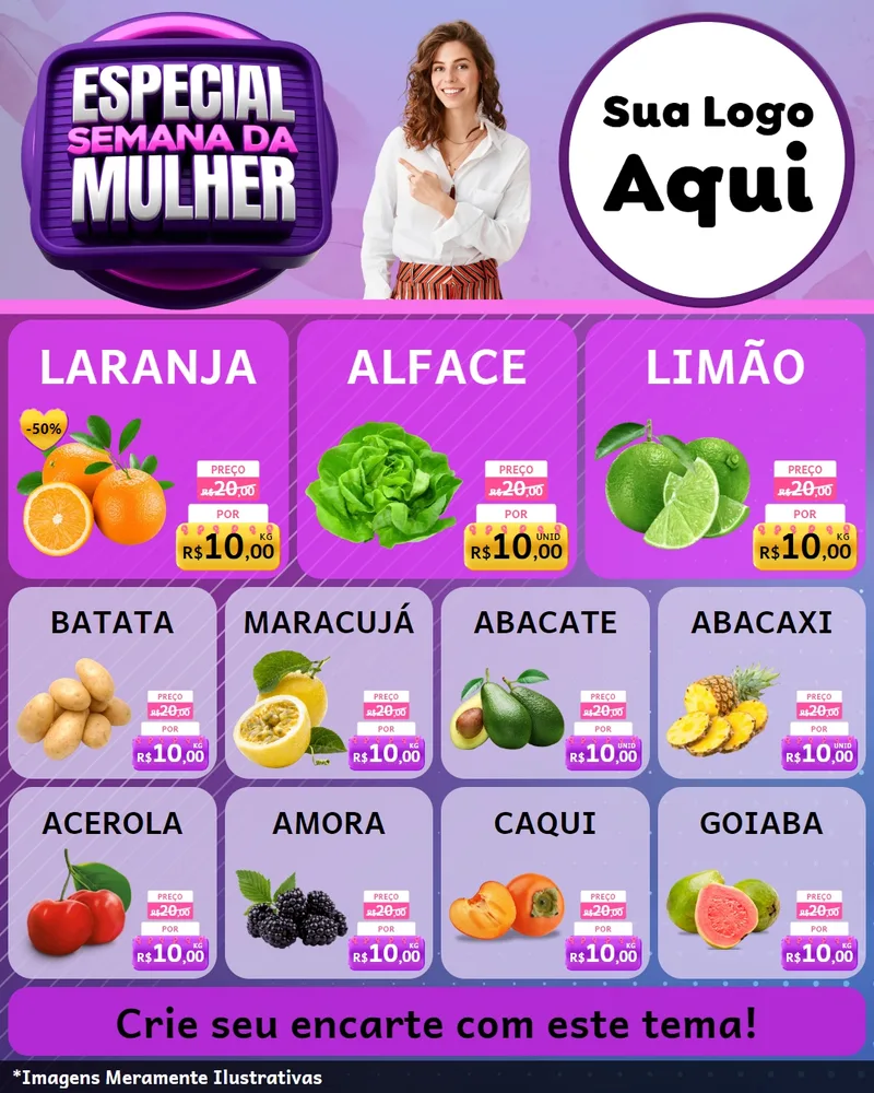 Modelo de Rede Social para Feed Instagram com o tema Especial Semana da Mulher para Hortifrúti