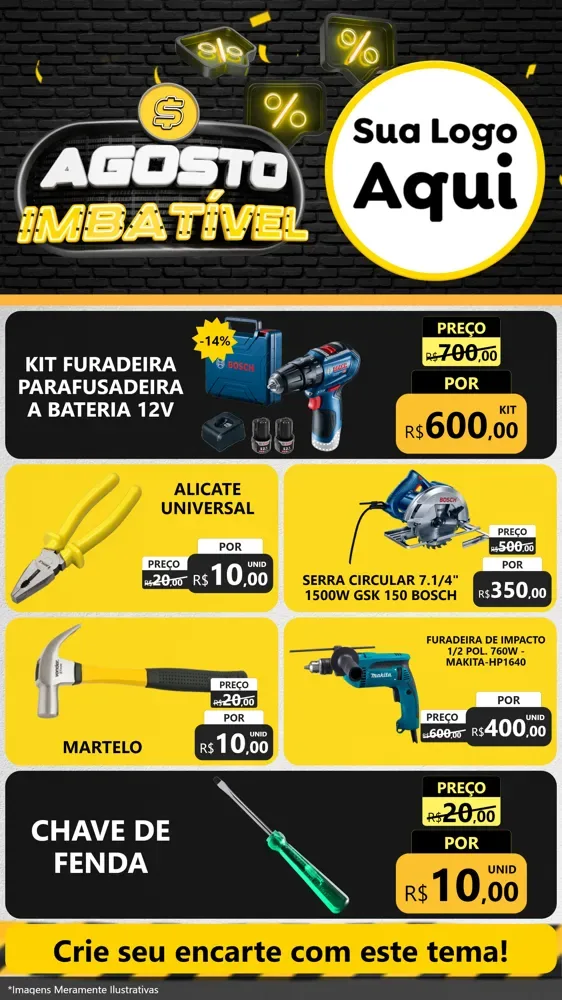 Modelo de TV para TV Vertical com o tema Agosto Imbatível para Maquinas e Ferramentas