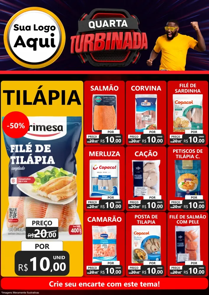 Modelo de Encarte para Encarte A4 Vertical com o tema Quarta Turbinada para Peixaria