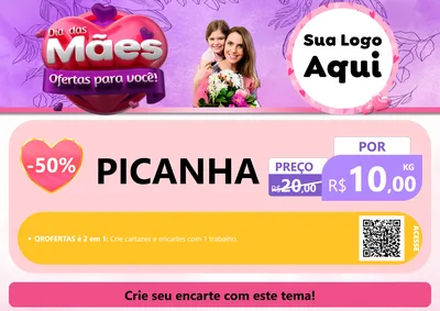 Modelo de Cartaz para Cartaz A4 Horizontal com o tema Dia das Mães Ofertas para Você! para Açougue