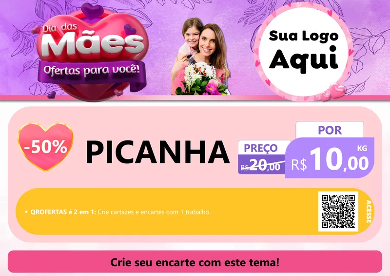 Modelo de Cartaz para Cartaz A4 Horizontal com o tema Dia das Mães Ofertas para Você! para Açougue