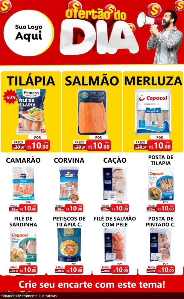 Modelo de Encarte para Encarte Grande com o tema Ofertão do dia para Peixaria