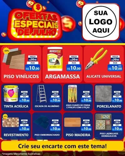 Modelo de Rede Social para Feed Instagram com o tema Ofertas Especiais de Julho para Material para Construção