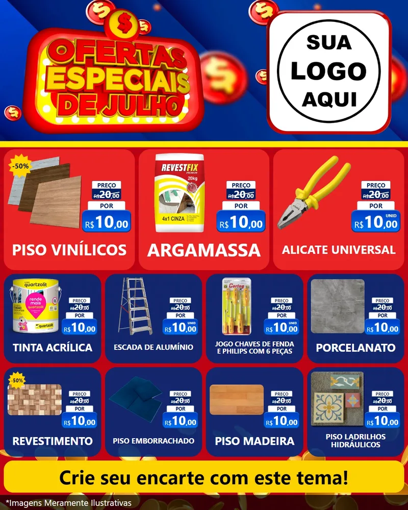 Modelo de Rede Social para Feed Instagram com o tema Ofertas Especiais de Julho para Material para Construção