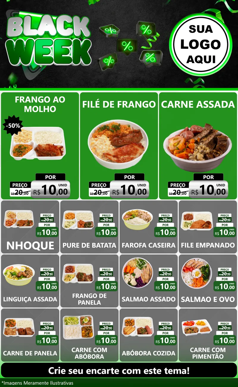 Modelo de Encarte para Encarte Grande com o tema Black Week para Restaurante