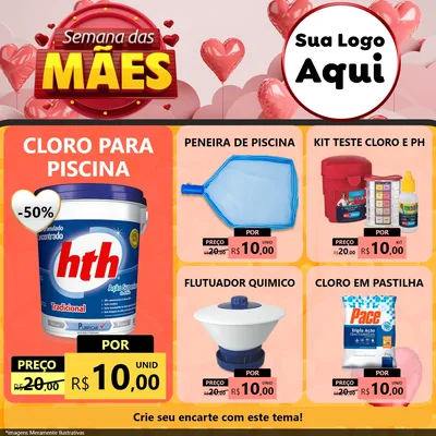 Modelo de Rede Social para Feed Facebook com o tema Semana das Mães para Produtos para Piscina