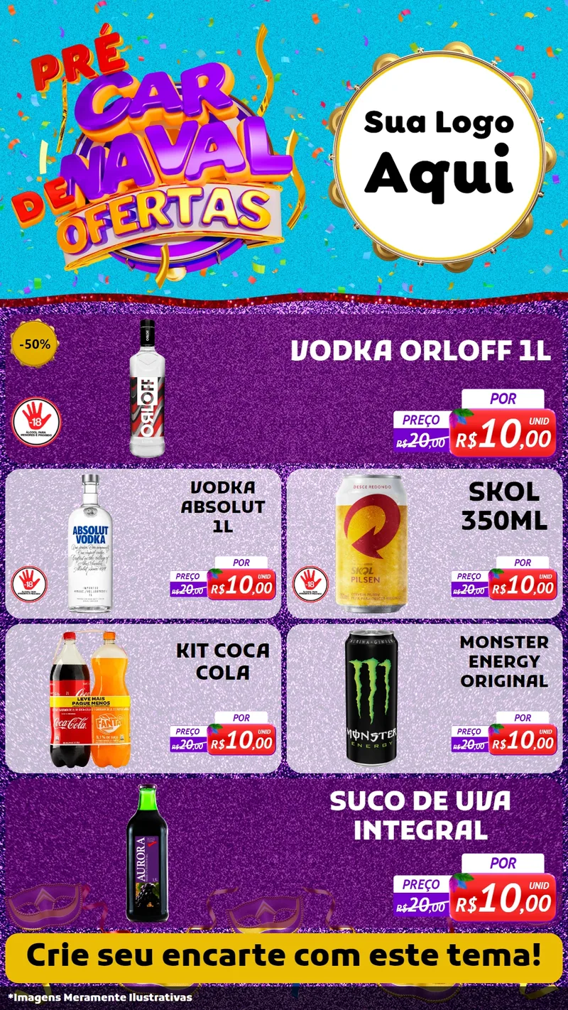 Modelo de TV para TV Vertical com o tema Pré Carnaval de Ofertas para Distribuidora de bebidas