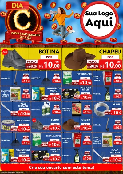 Modelo de Encarte para Encarte A4 Vertical com o tema Dia C - O Dia Mais Barato Do Mês para Agropecuária
