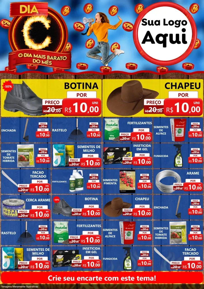 Modelo de Encarte para Encarte A4 Vertical com o tema Dia C - O Dia Mais Barato Do Mês para Agropecuária